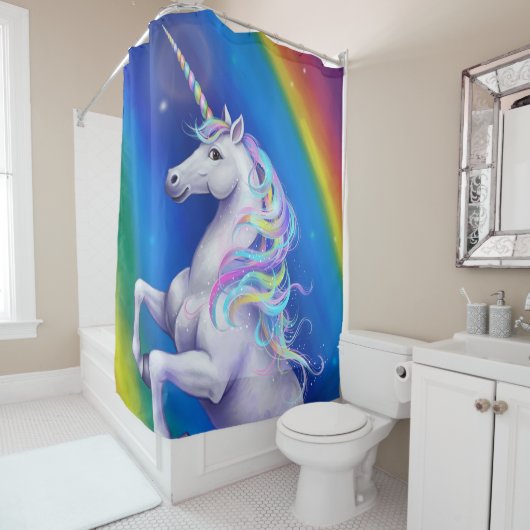 Rideaux De Douche Unicorn with Rainbow (En situation)