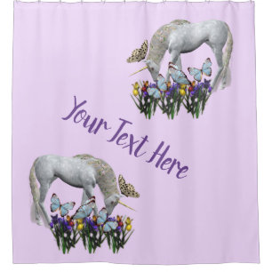 Rideaux De Douche Unicorne Et Papillons Imaginaire Personnalisé