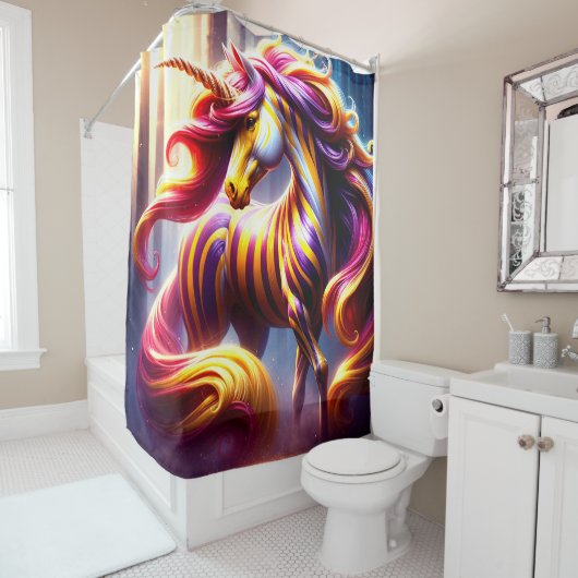 Rideaux De Douche Unicorne rayée (En situation)