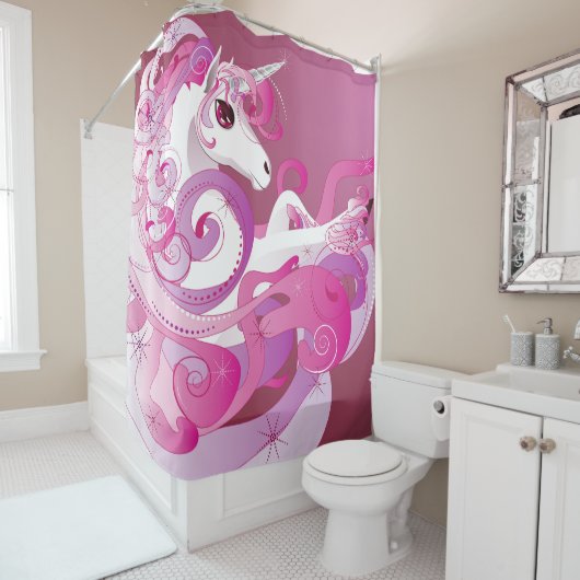 Rideaux De Douche Unicorne rose chaud (En situation)