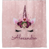 Rideaux De Douche Unicorne rose Gold Rose Princesse avec Monogramme (Devant)