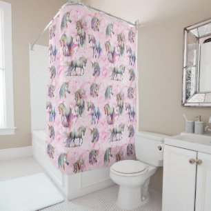 Rideaux De Douche Unicorne rose Tourbillonnant fille