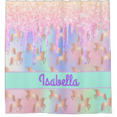 Rideaux De Douche Unicorns rose or menthe vert nom (Devant)