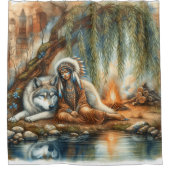 Rideaux De Douche Unité de l'esprit indien et loup (Devant)