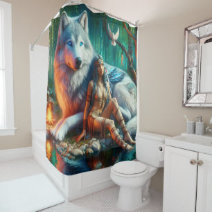 Rideaux De Douche Unité des Indiens et des loups majestueux