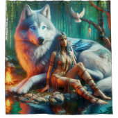 Rideaux De Douche Unité des Indiens et des loups majestueux (Devant)