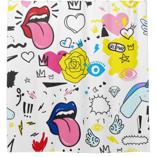 Rideaux De Douche Universal trend hand drawing seamless pattern. Tre (Devant)