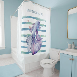 RIDEAUX DE DOUCHE VACANCES À LA PLAGE POISSON TROPICAL BLEU AQUARELL