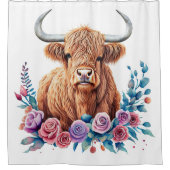 Rideaux De Douche Vache et fleurs des Highlands Aquarelle (Devant)