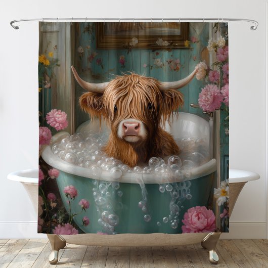 Rideaux De Douche Vache Highland dans la baignoire Florale
