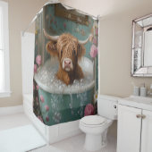 Rideaux De Douche Vache Highland dans la baignoire Florale (En situation)