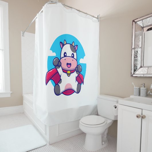 Rideaux De Douche Vache volant ciel cap drôle (En situation)