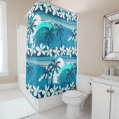 Rideaux De Douche vague de surf tropicale avec palmiers (En situation)