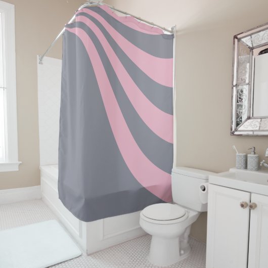 Rideaux De Douche Vague grise et rose (En situation)