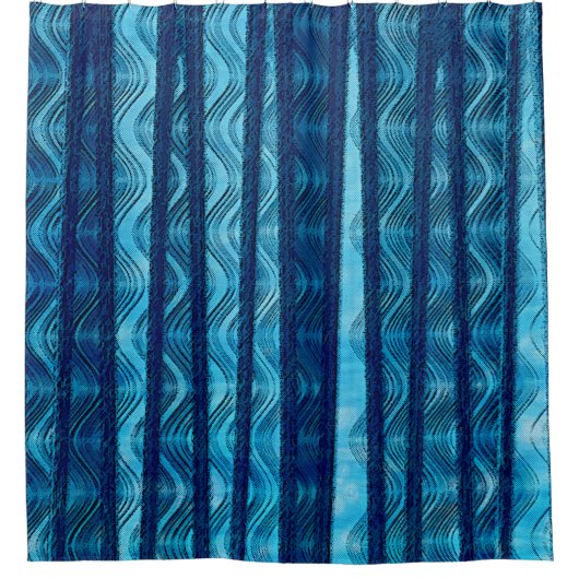 Rideaux De Douche Vague Rétro Bleu Motif Unique Frais (Devant)