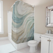 Rideaux De Douche Vagues Abstraites Bleu Vert Beige Côtiers (En situation)
