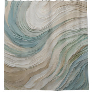 Rideaux De Douche Vagues Abstraites Bleu Vert Beige Côtiers