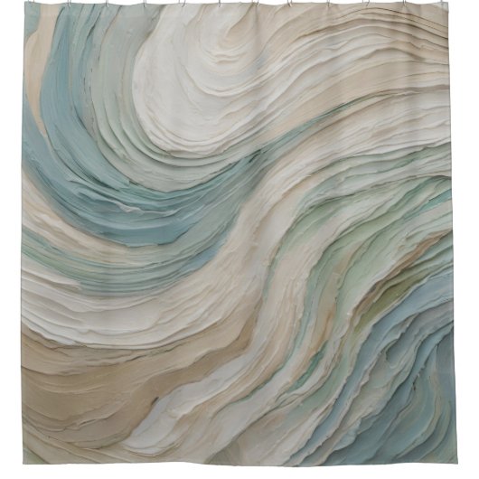 Rideaux De Douche Vagues Abstraites Bleu Vert Beige Côtiers (Devant)