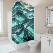 Rideaux De Douche "Vagues Abstraites d'eau bleue et verte" (En situation)