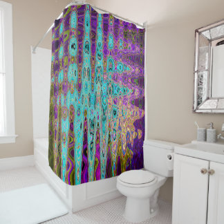 Rideaux De Douche Vagues Atomiques Rétro Abstraites Groovy Bleu Aqua