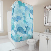 Rideaux De Douche Vagues, baleine, texture bleu enfantine (En situation)