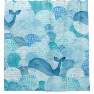 Rideaux De Douche Vagues, baleine, texture bleu enfantine