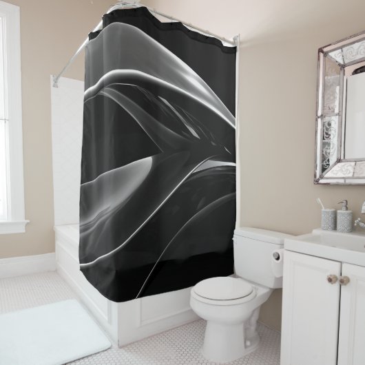 Rideaux De Douche Vagues dans Chrome abstrait noir & blanc photo (En situation)
