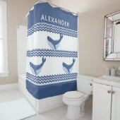 Rideaux De Douche Vagues de baleine blanche gris marine (En situation)