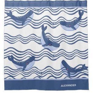 Rideaux De Douche Vagues de baleine blanche gris marine
