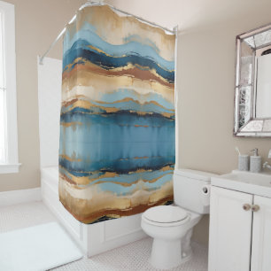 Rideaux De Douche Vagues de cuivre et d'or bleus