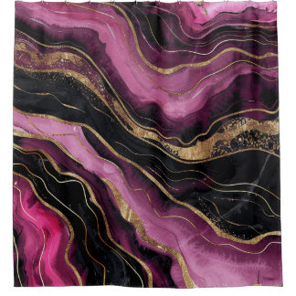 Rideaux De Douche Vagues de paillettes dorées et d'agate noire magen