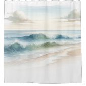 Rideaux De Douche Vagues de plage à l'aquarelle Côtes rustiques (Devant)