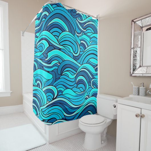 Rideaux De Douche Vagues d'eau bleu turquoise Abstraite | (En situation)