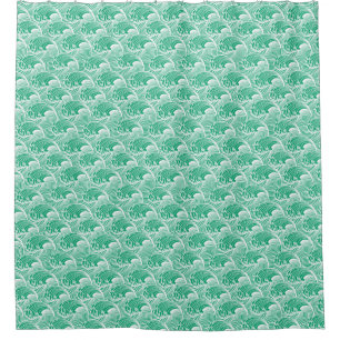 Rideaux De Douche Vagues japonaises vintages, vert de jade et blanc