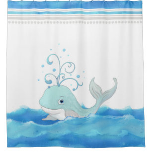 Rideaux De Douche Vagues mignonnes de point de polka de baleine de