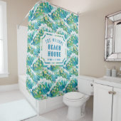 Rideaux De Douche Vagues océaniques Preppy | Maison de plage (En situation)