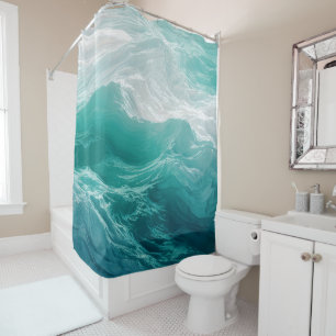 Rideaux De Douche Vagues océaniques sarcelle abstraites