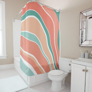 Rideaux De Douche Vagues rétro - Orange et vert