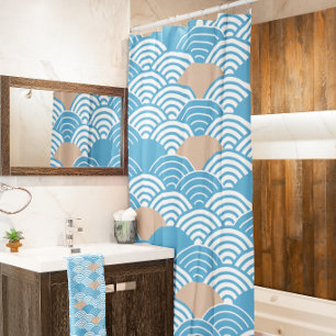 Rideaux De Douche Vagues Seigaiha et Soleil Levant Japonais Modernes
