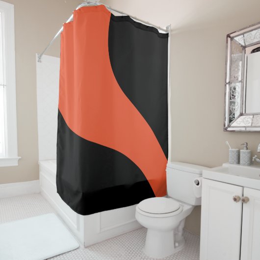 Rideaux De Douche Vagues simples en noir et orange (En situation)
