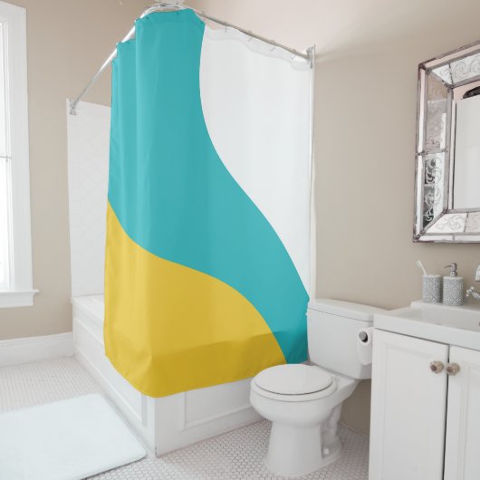 Rideaux De Douche Vagues simples - Turquoise et Jaune (En situation)