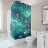 Rideaux De Douche "Vagues Turquoises et bleues Abstraites" (En situation)