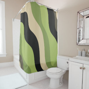 Rideaux De Douche vagues, vert, noir et beige courbes colorées