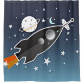 Rideaux De Douche Vaisseau Spatial Fusée Bleu et Orange Fantaisiste (Devant)