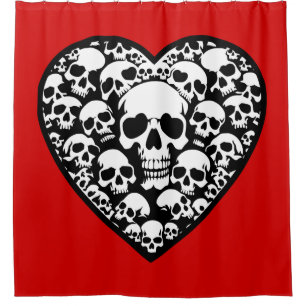 Rideaux De Douche valentines gothiques crâne de coeur noir