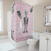Rideaux De Douche valentines mariée frankenstein monster coeurs rose (En situation)
