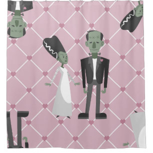 Rideaux De Douche valentines mariée frankenstein monster coeurs rose