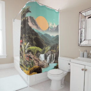 Rideaux De Douche Vallée Tropicale Surréelle Avec Cascades