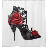 Rideaux De Douche Vampy Vogue | Stiletto Lace Bootie et Red Roses (Devant)