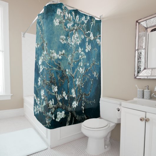 Rideaux De Douche Van Gogh Almond Blossoms Dark Turquoise (En situation)